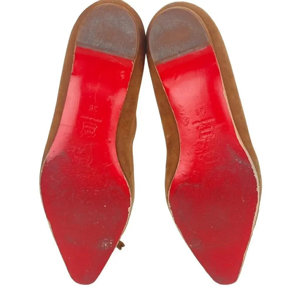 CHRISTIAN LOUBOUTIN Brown Suede Leather Flats - Size 36/6